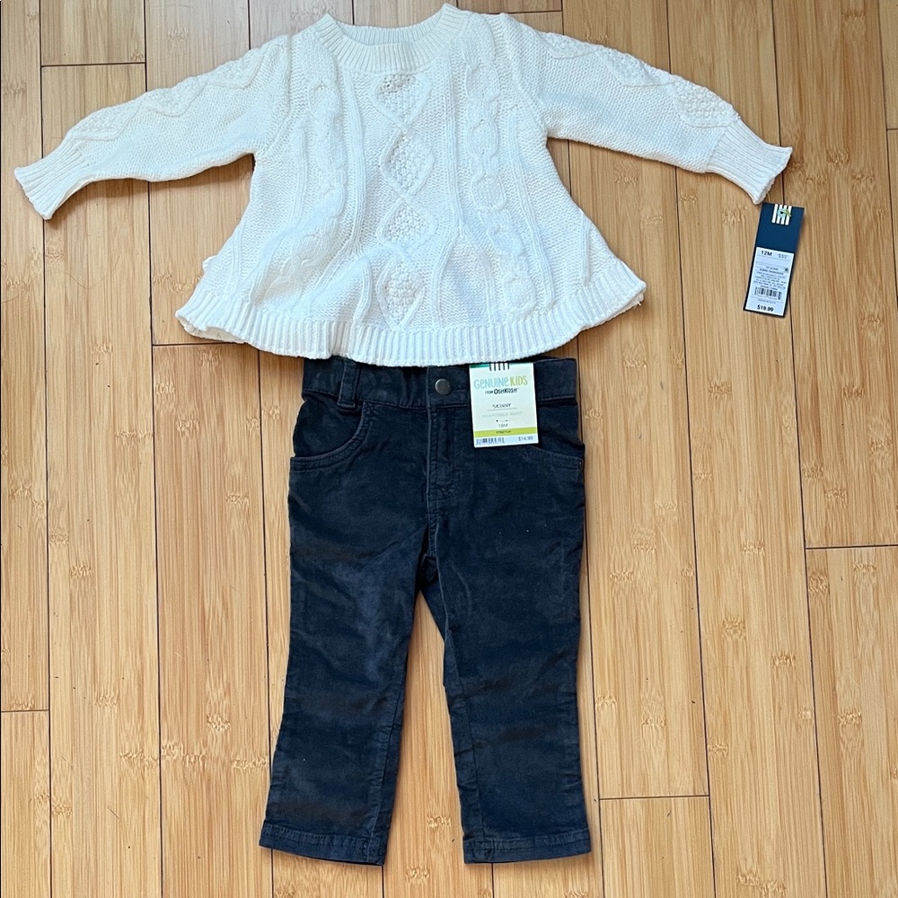 12M - Fall outfit - Cozy White Knit Sweater and Corduroy Pants
